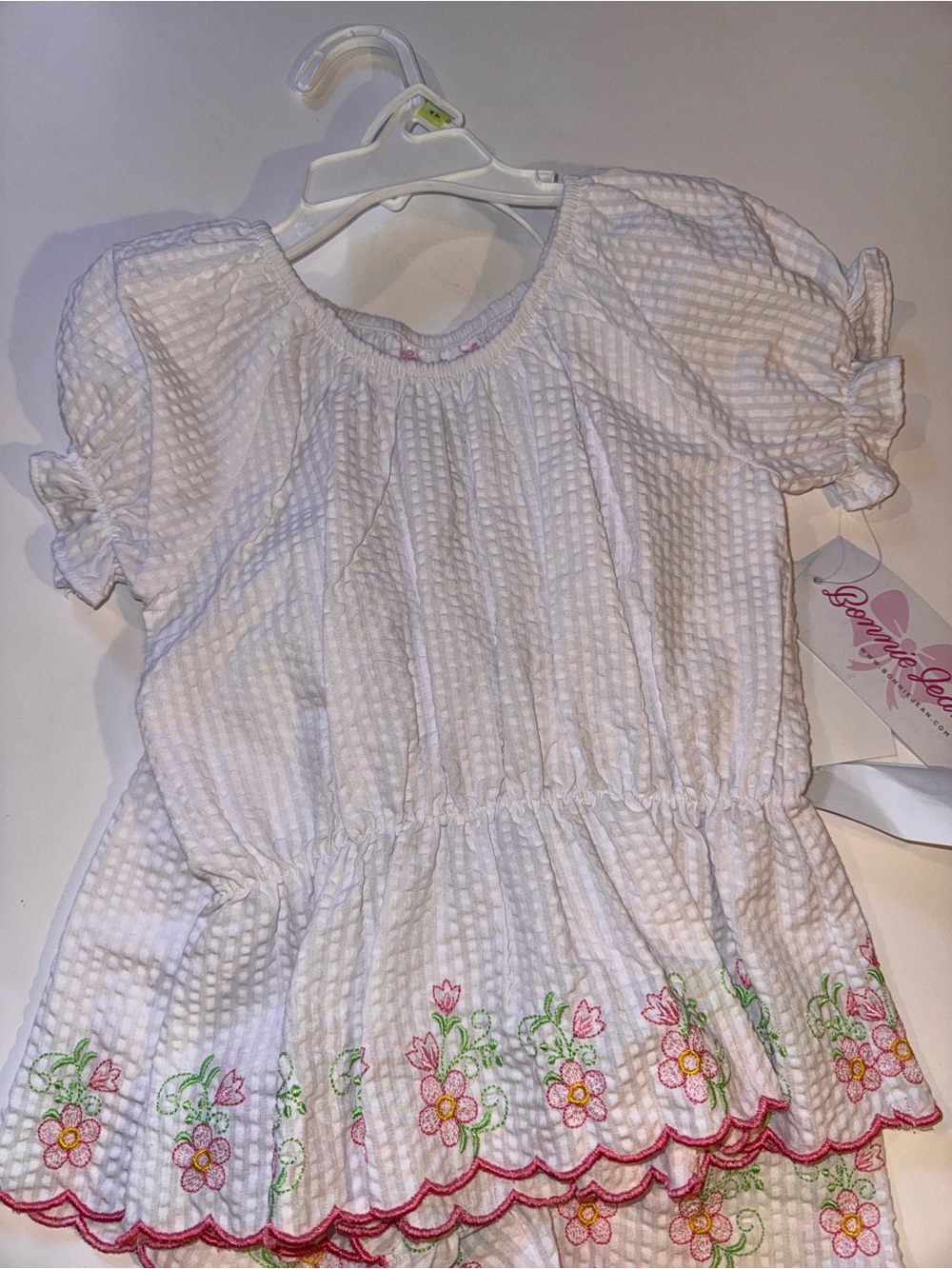 Bonnie Jean White Blouse with Pink & Green Floral Embroidery